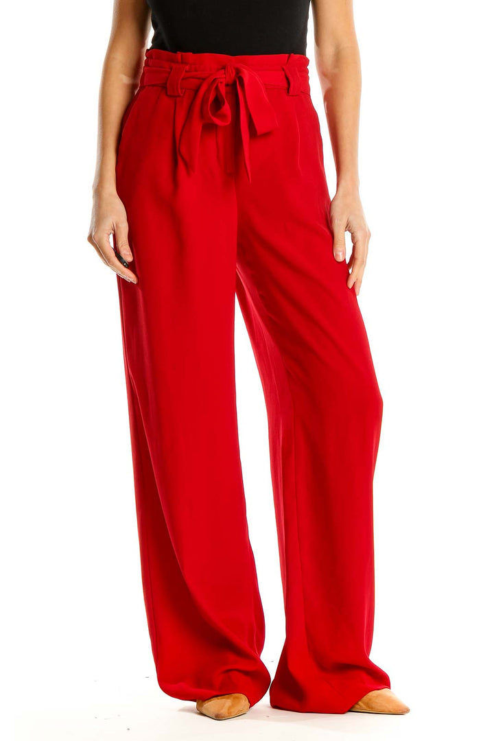 Red Casual Wide Leg Pants