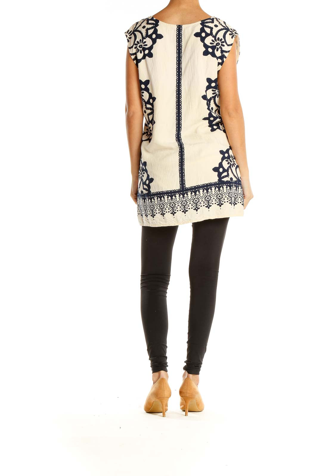 Back view of cream Free People embroidered tunic top