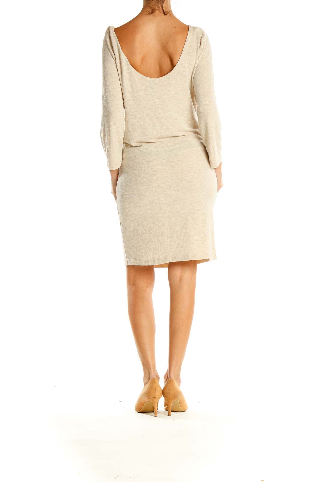 Beige Cowl-Neck Sheath Dress