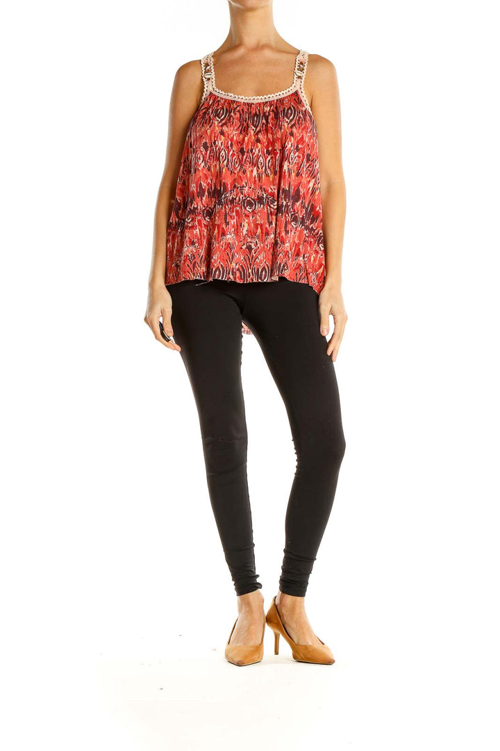 Red Aztec Print Bohemian Top with Shell Detail