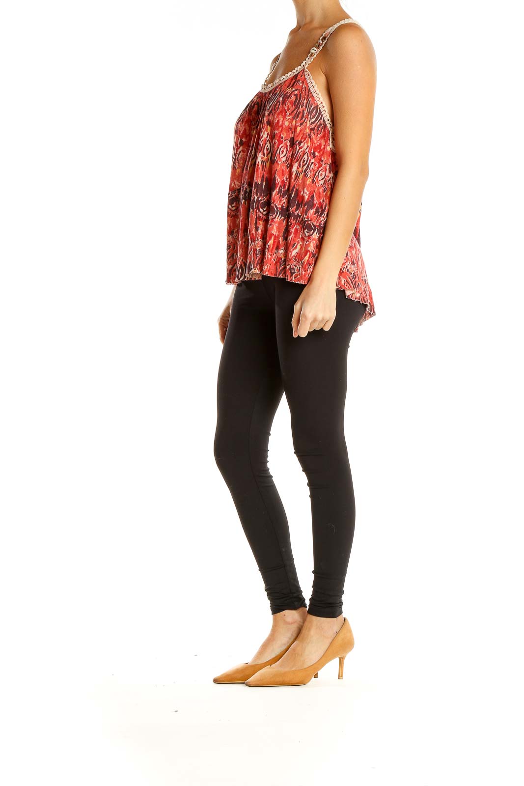 Red Aztec Print Bohemian Top with Shell Detail