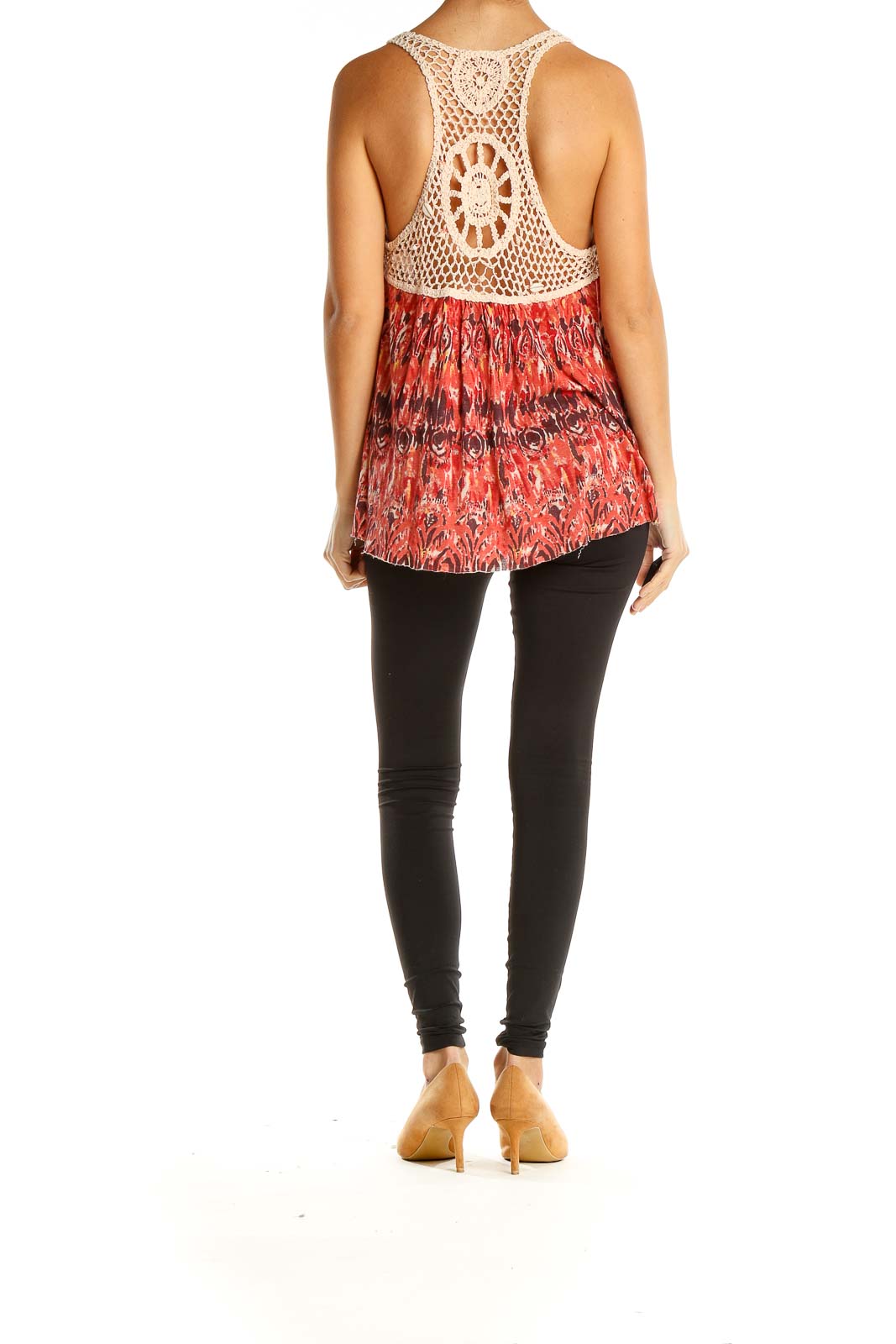 Red Aztec Print Bohemian Top with Shell Detail