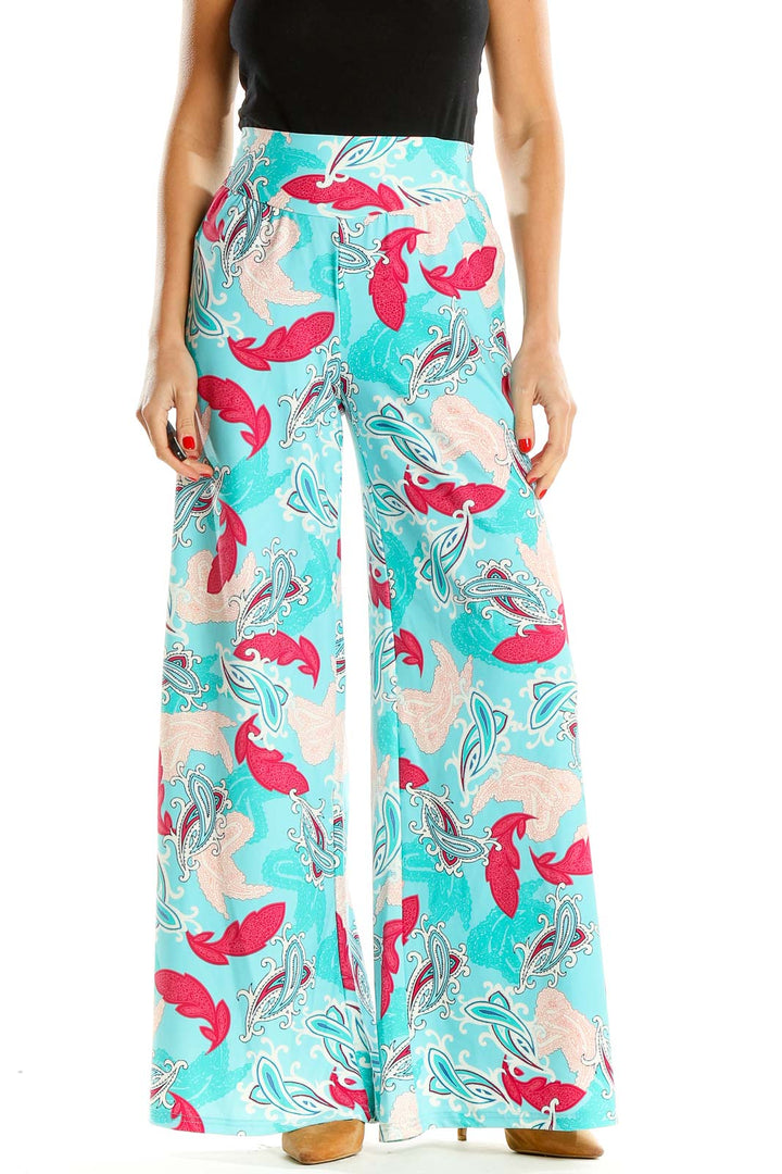 Blue Tropical Print Holiday Palazzo Pants