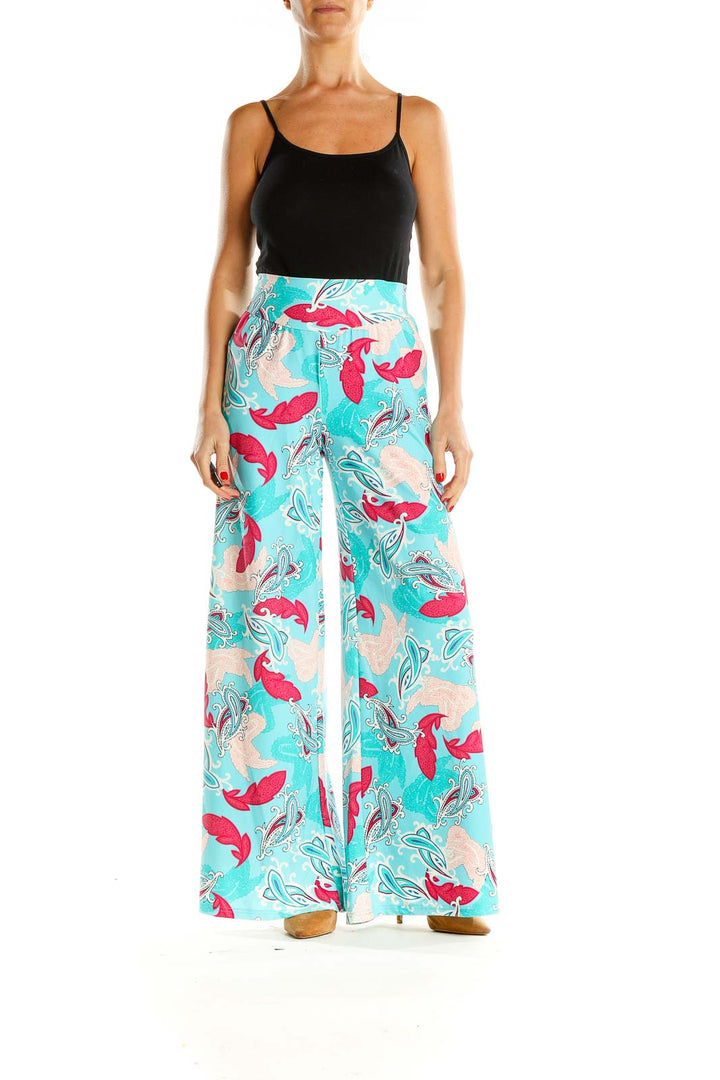 Blue Tropical Print Holiday Palazzo Pants