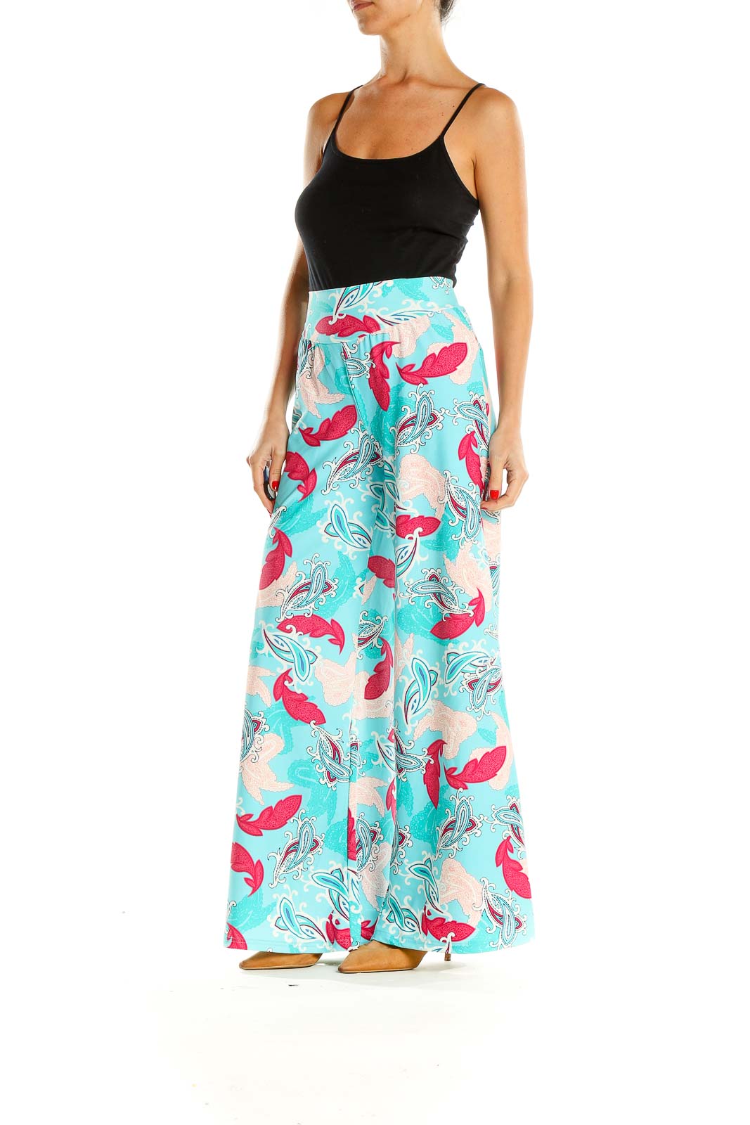 Blue Tropical Print Holiday Palazzo Pants