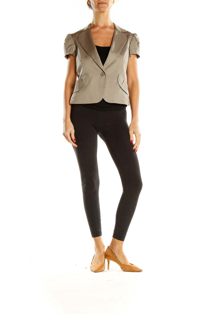 Brown Short Sleeve Cropped Blazer