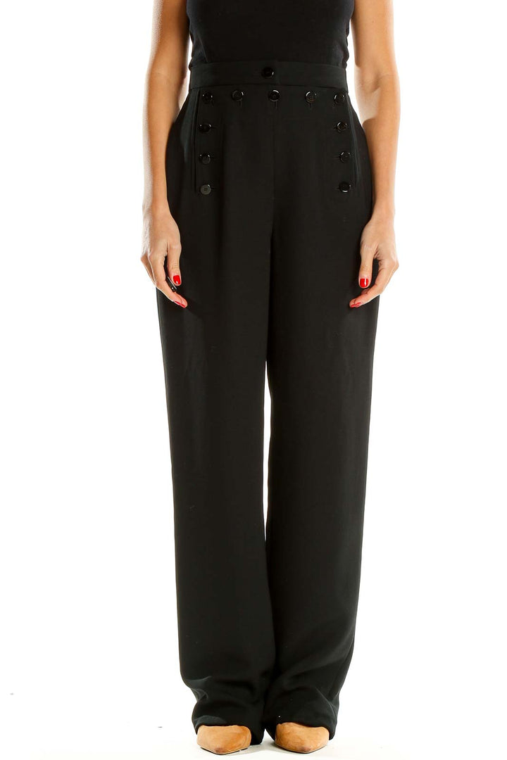 Black All Day Wear Trousers With Button Detail