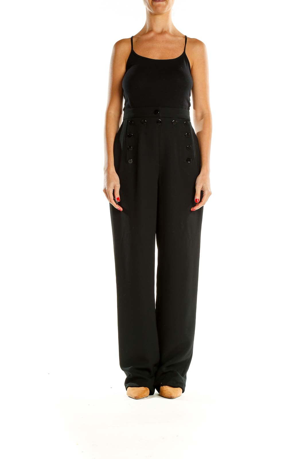 Black All Day Wear Trousers With Button Detail