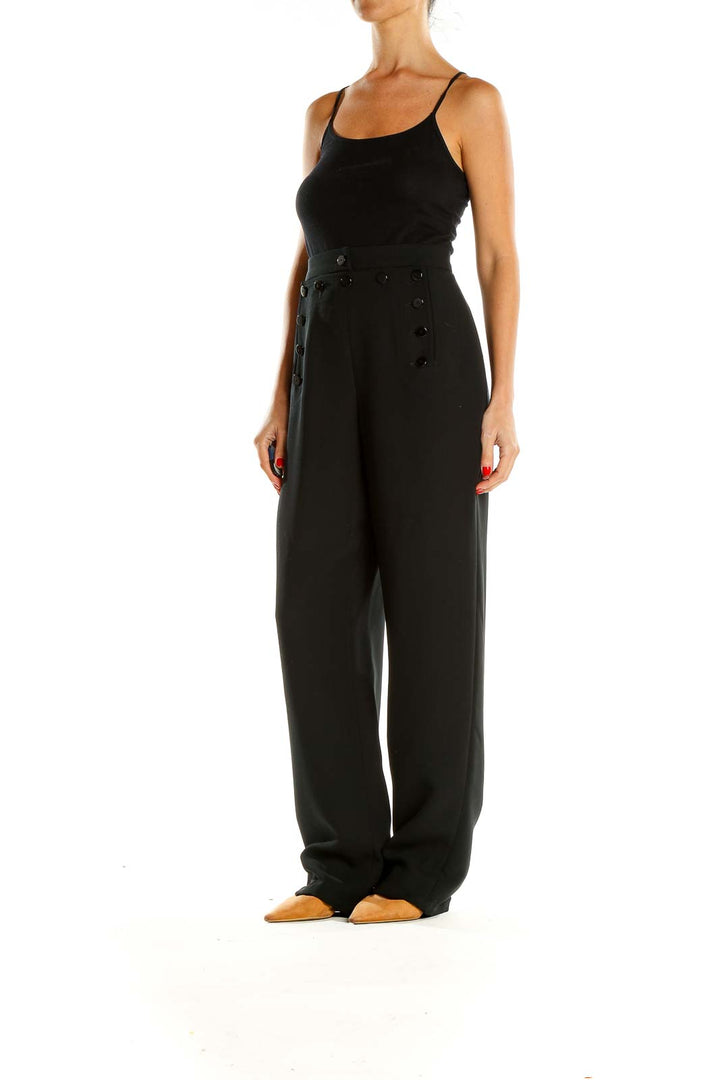 Black All Day Wear Trousers With Button Detail