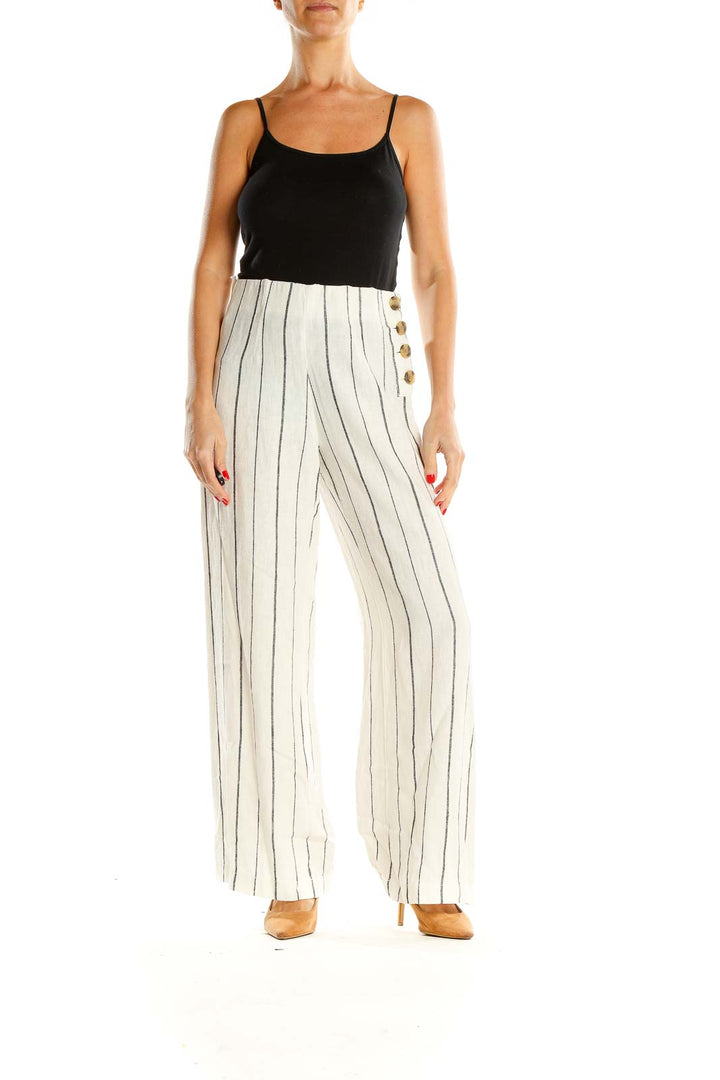 Beige Striped Casual Pants