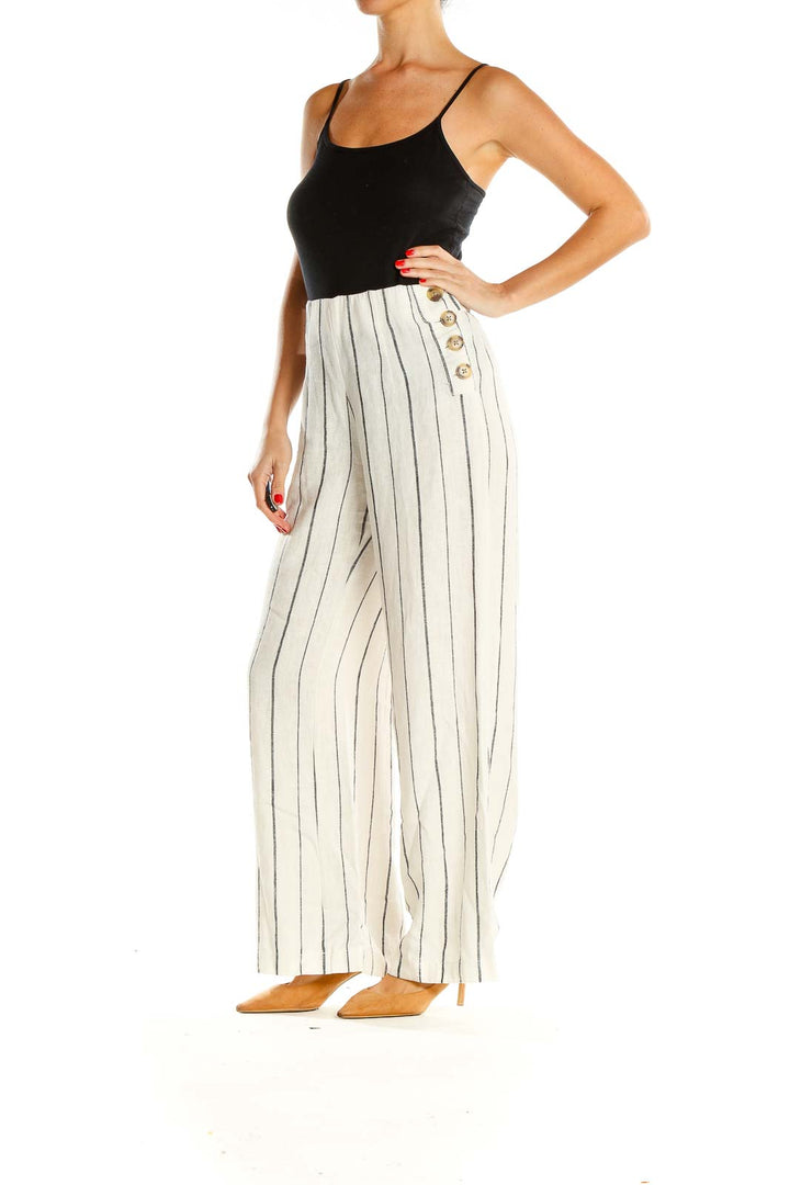 Beige Striped Casual Pants