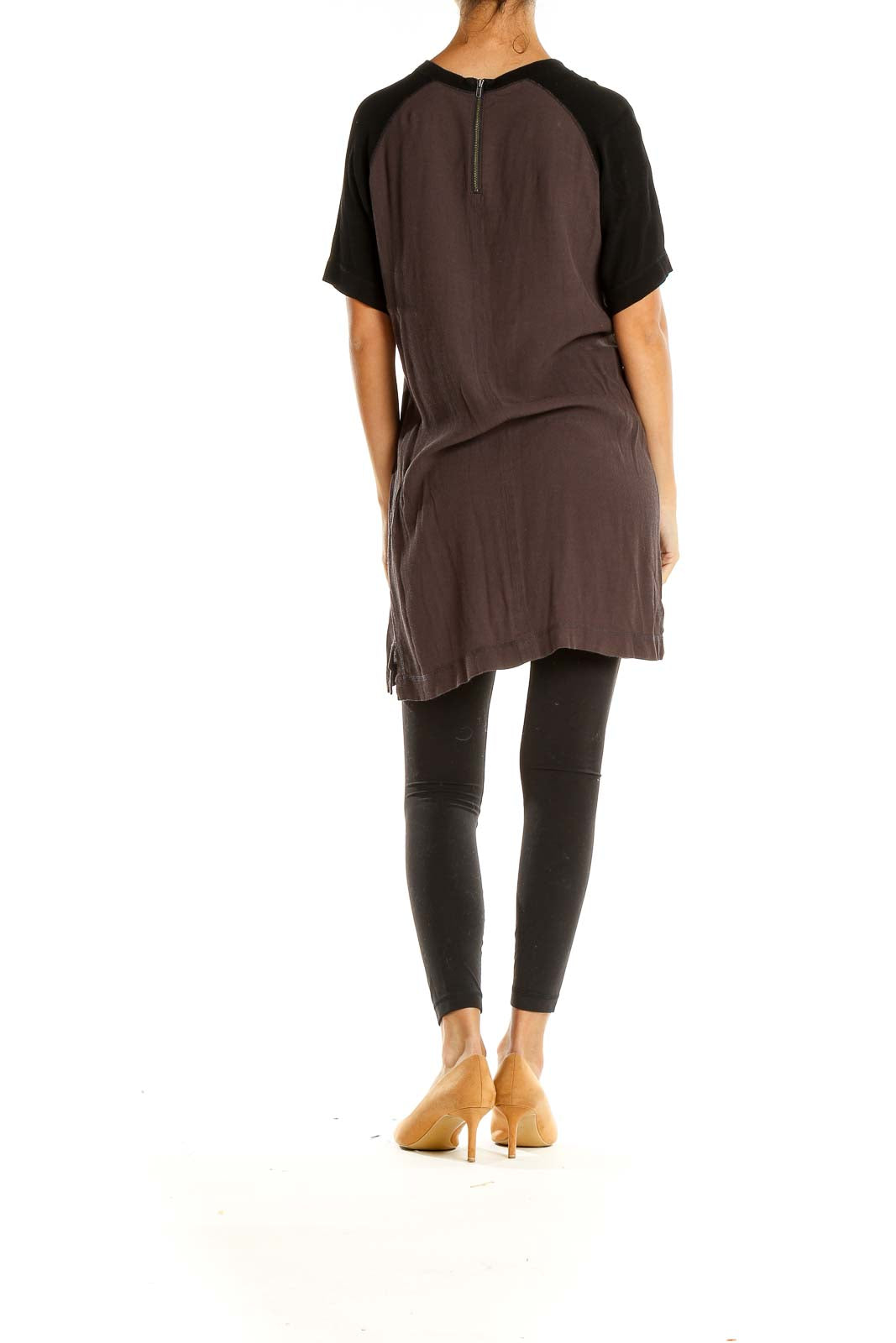 Brown Black Colorblock Casual Long Top / Dress