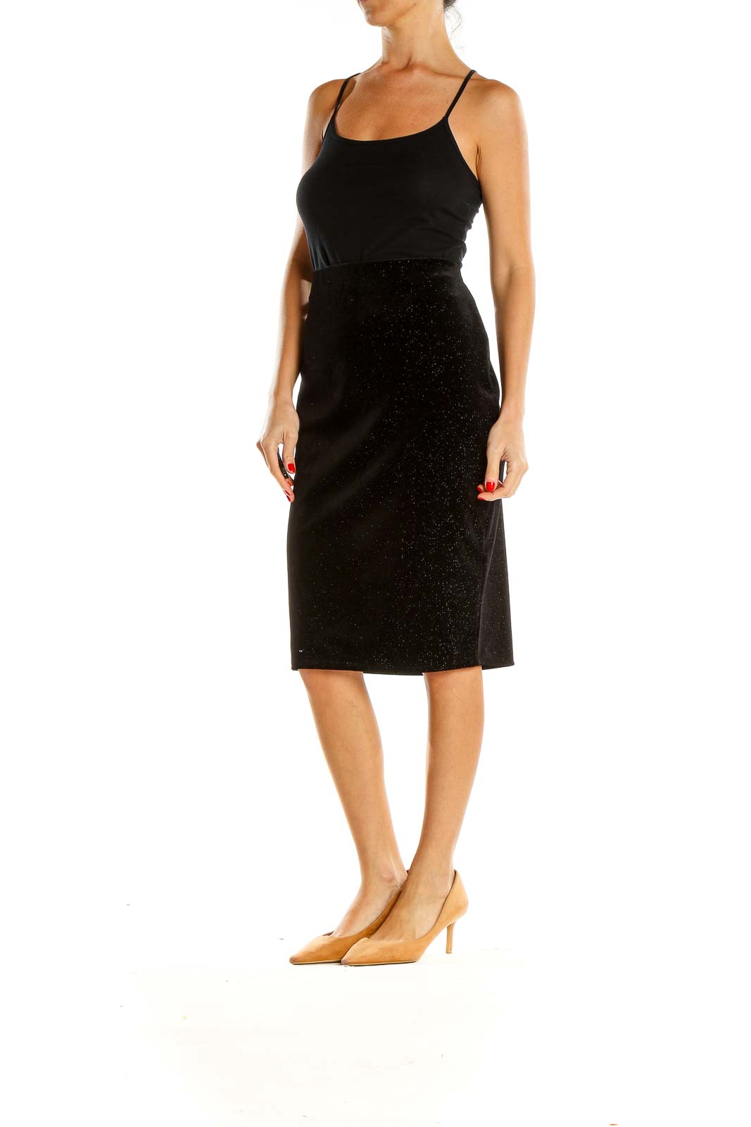 Black Textured Classic Pencil Skirt