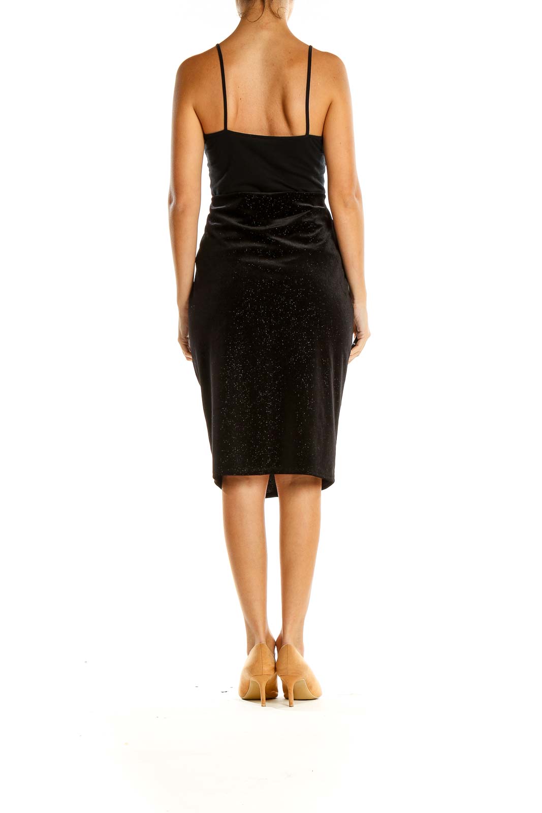 Black Textured Classic Pencil Skirt