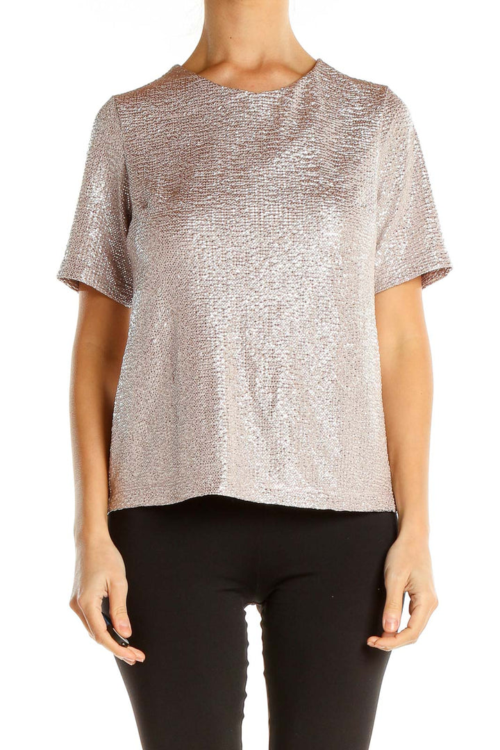 Pink Metallic Textured Casual Top