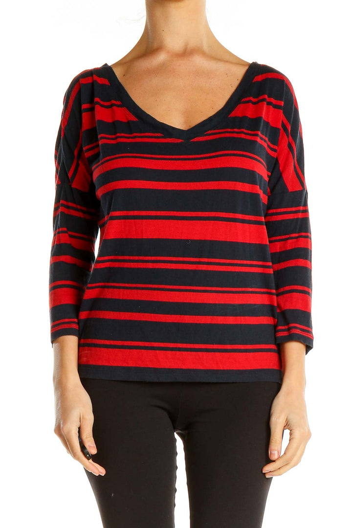 Red Striped Casual Top