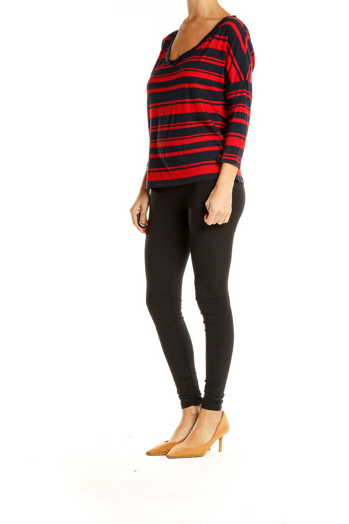 Red Striped Casual Top