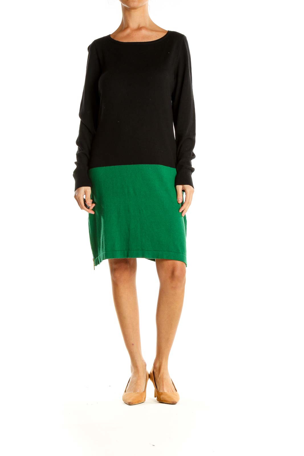 Black Green Colorblock Classic Sweater Dress