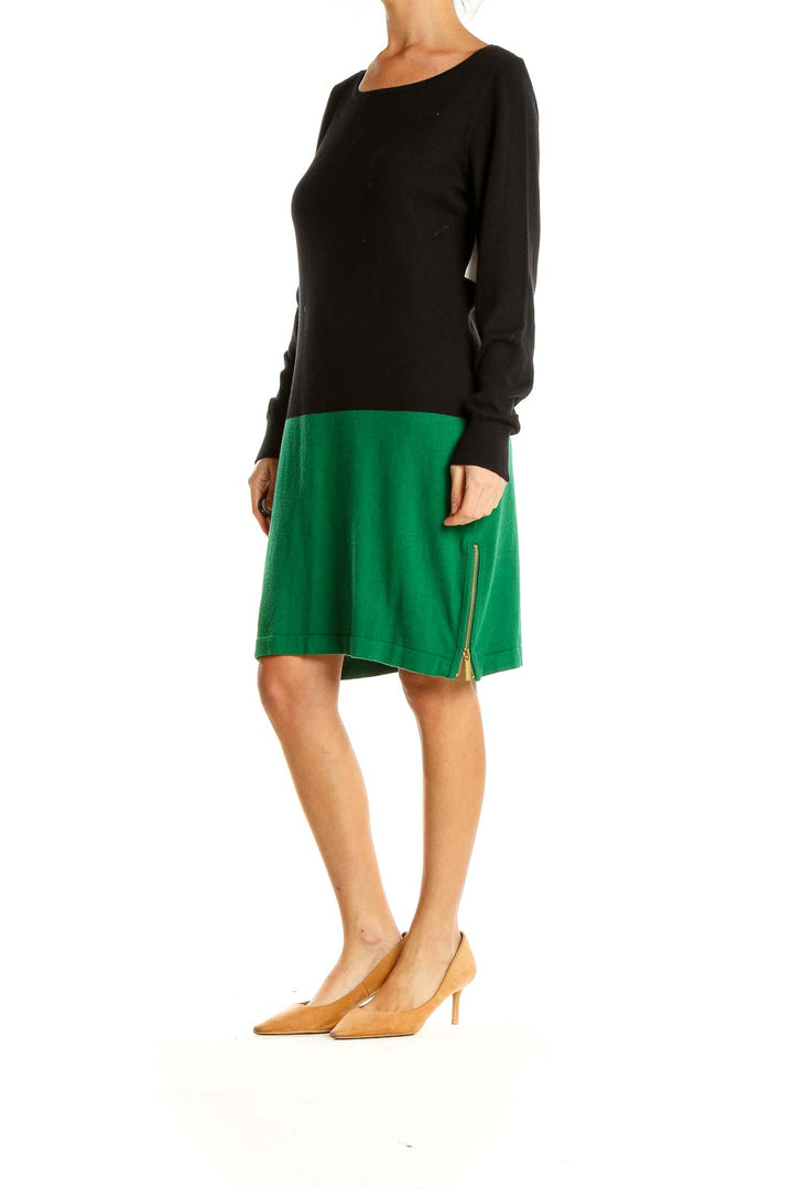 Black Green Colorblock Classic Sweater Dress