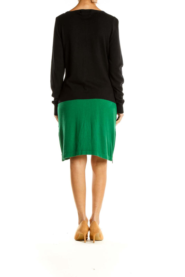 Black Green Colorblock Classic Sweater Dress