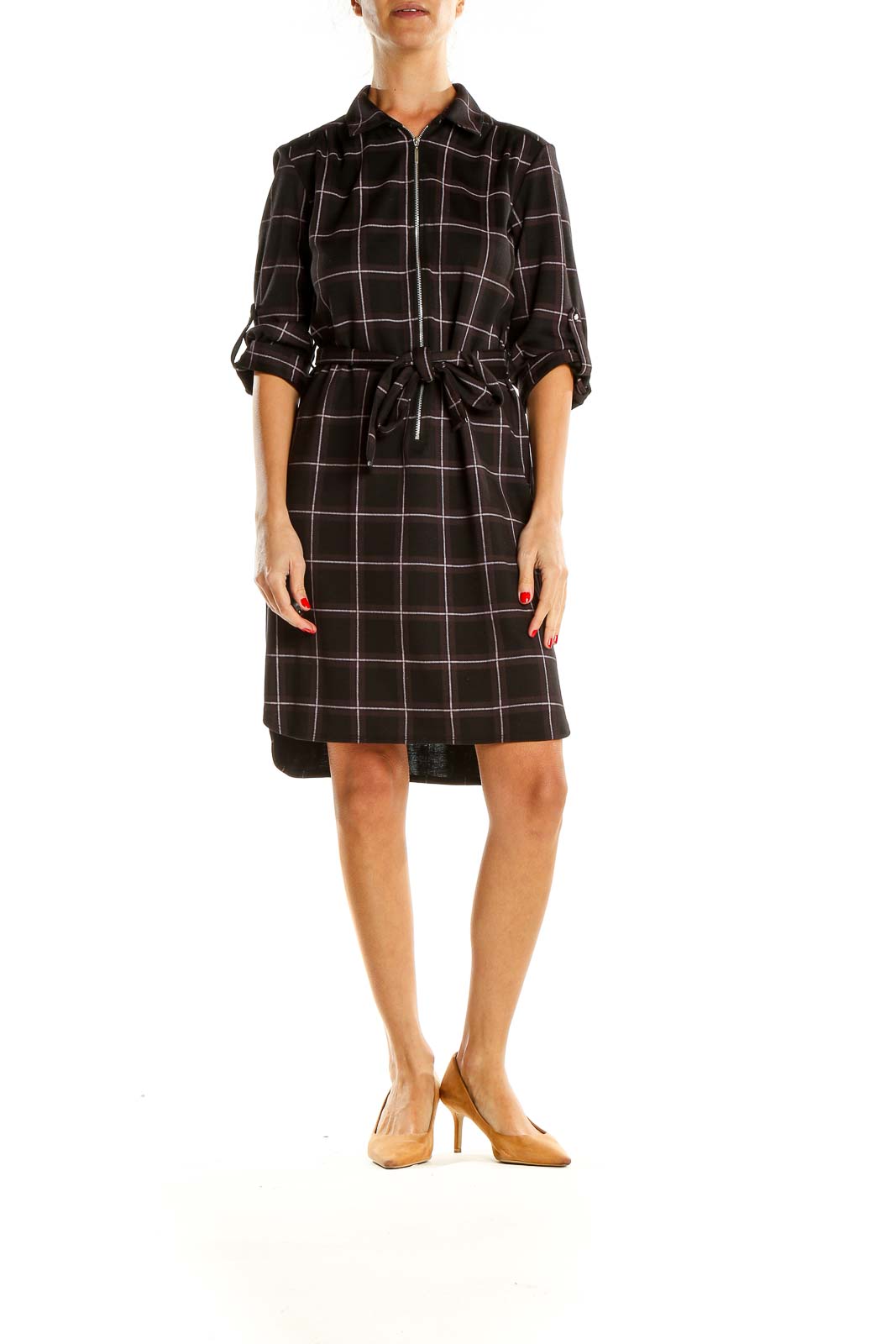 Black Checkered Casual Shirt Dress