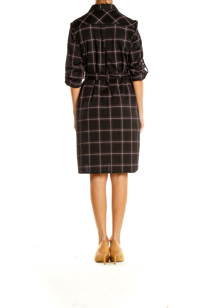 Black Checkered Casual Shirt Dress