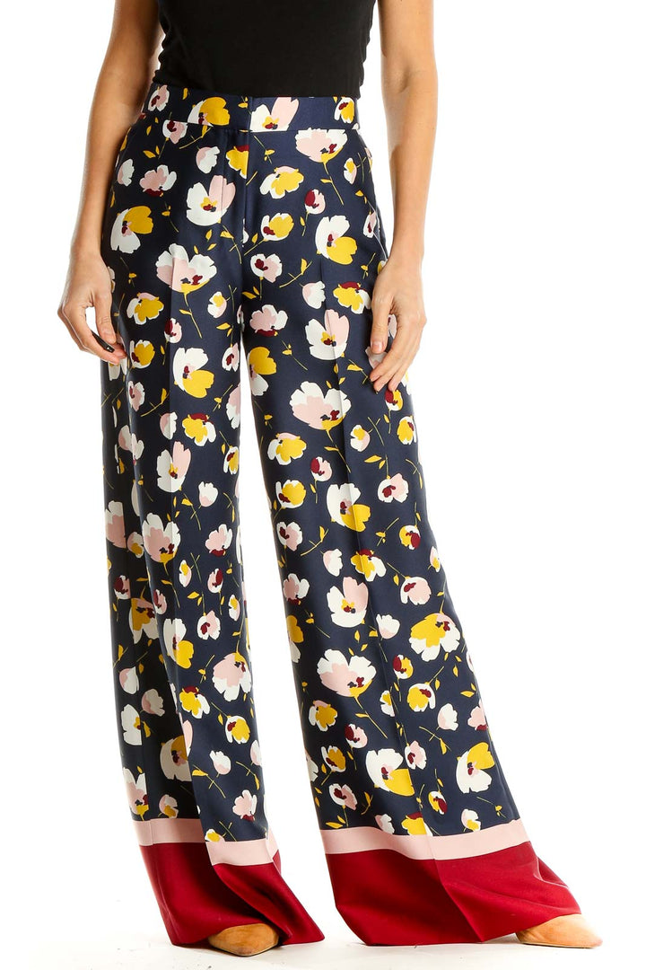 Multicolor Floral Print Holiday Wide Leg Pants