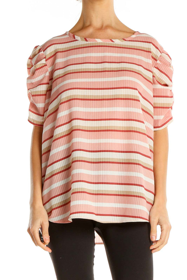 Pink Beige Striped Casual Top