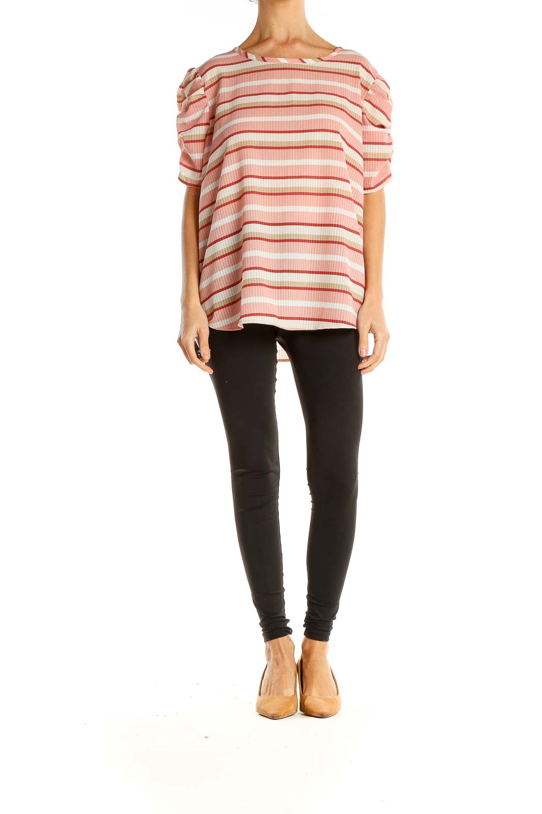 Pink Beige Striped Casual Top