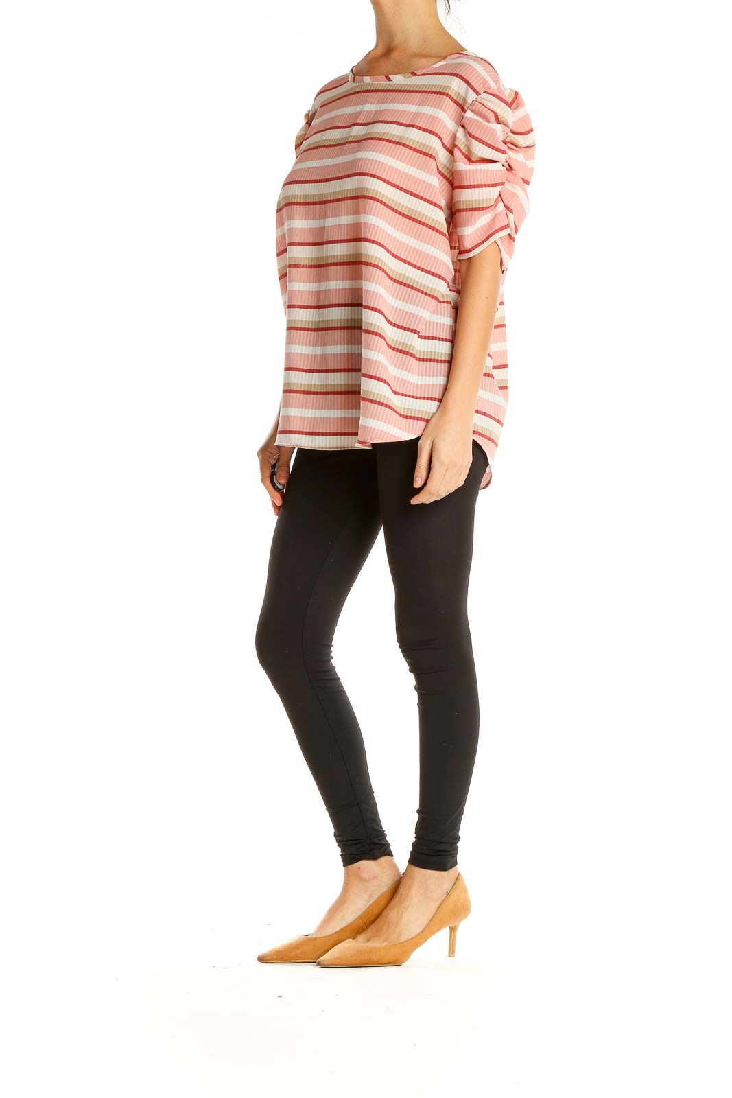 Pink Beige Striped Casual Top