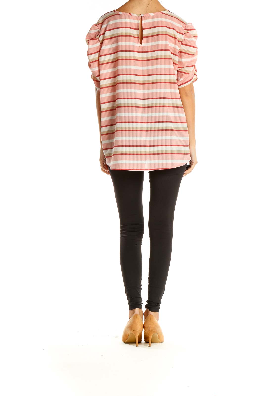 Pink Beige Striped Casual Top