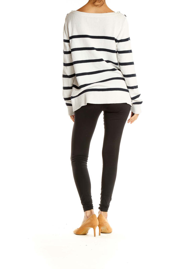 White Black Striped Classic Sweater