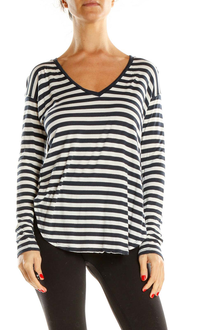 Black and White Striped Casual Top