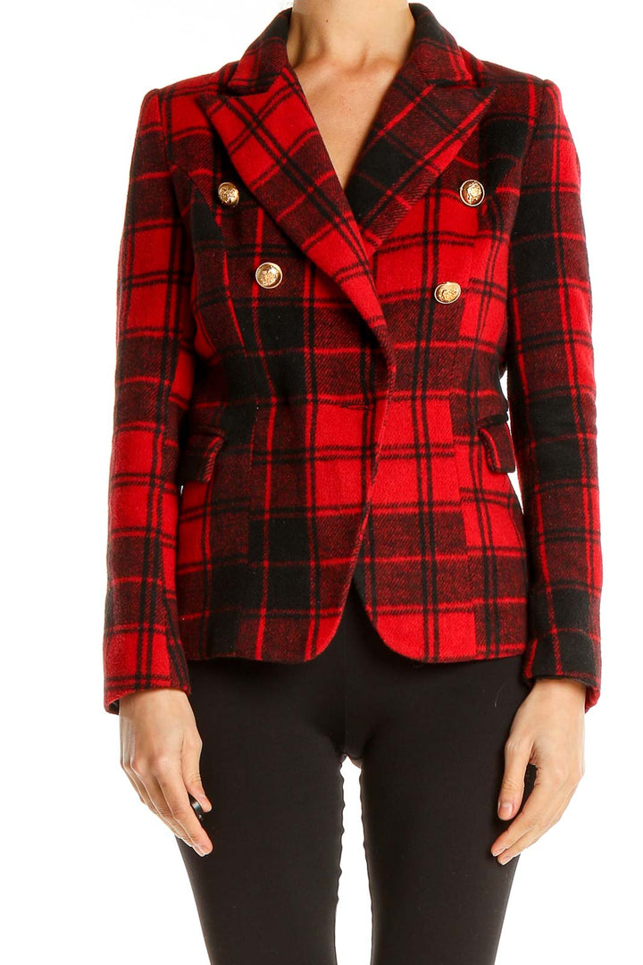 Red Tartan Print Blazer