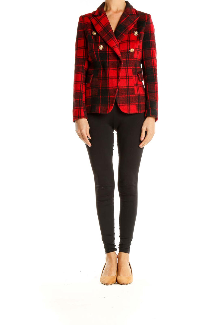 Red Tartan Print Blazer