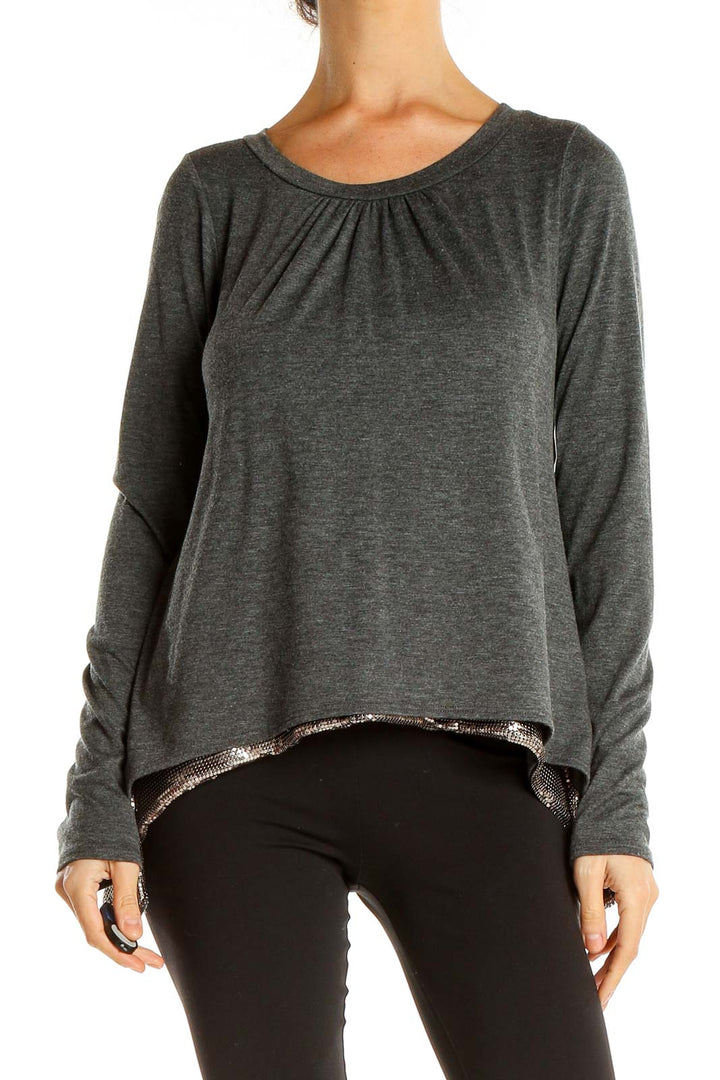 Gray Casual Top with Sequin Detail