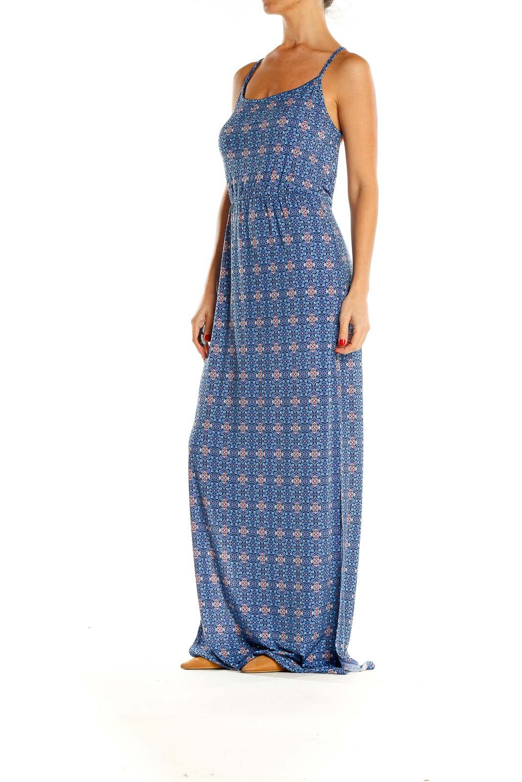 Blue Geometric Print Holiday Column Dress