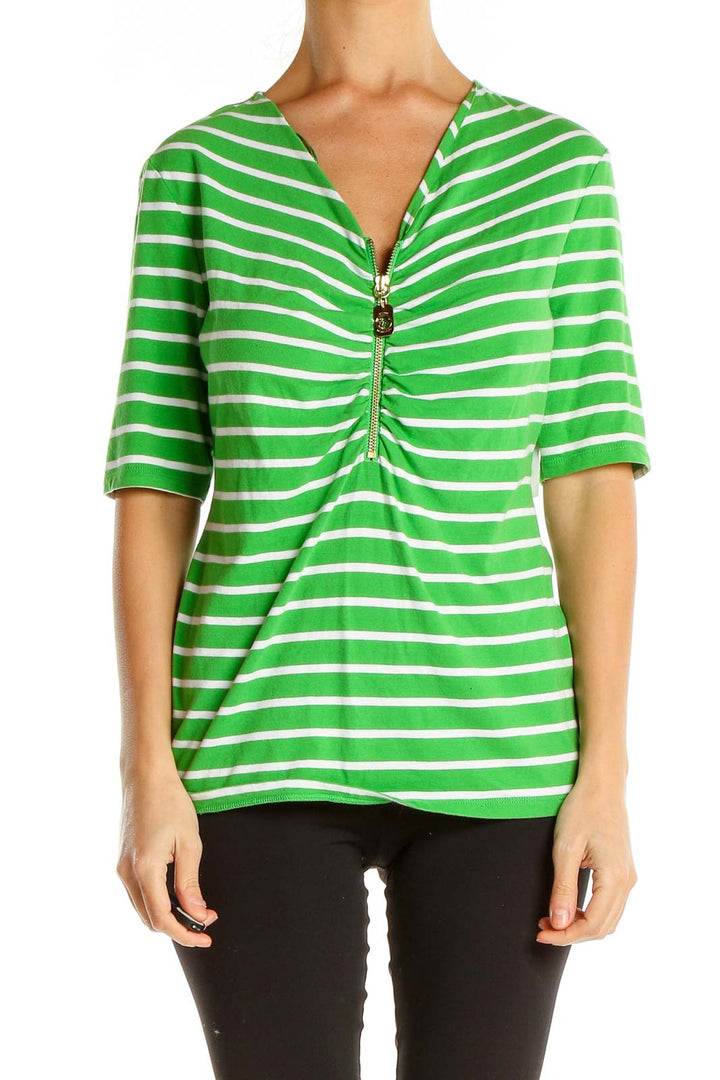 Green Striped Casual Top