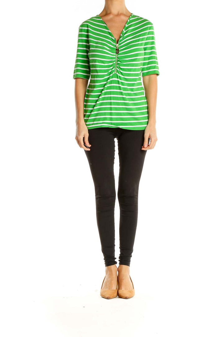 Green Striped Casual Top