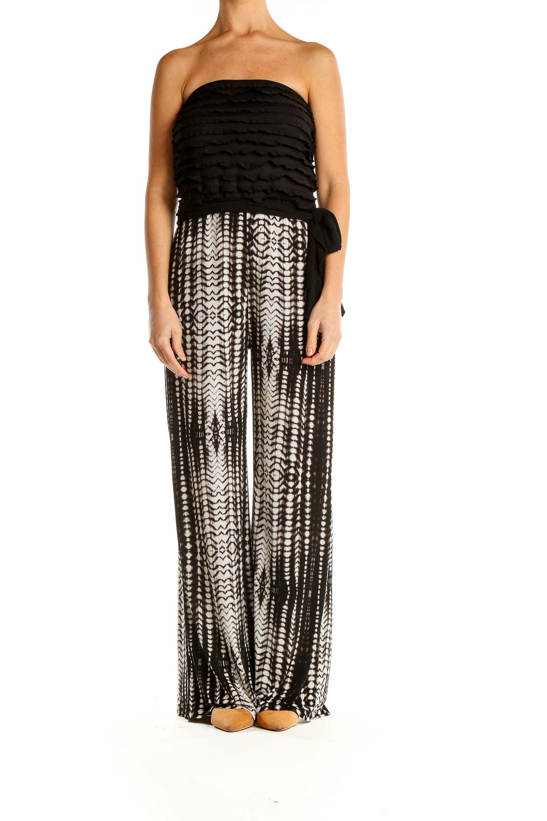 Black Strapless Ruffle Printed Jumpsuit