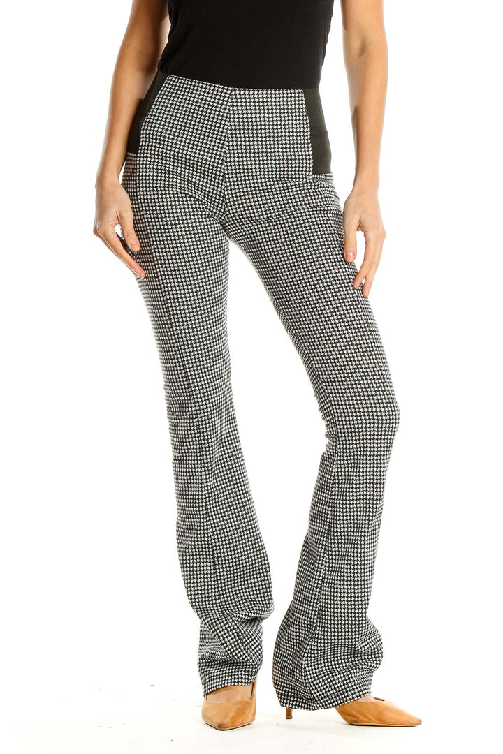 Black White Chic Houndstooth Flare Trousers