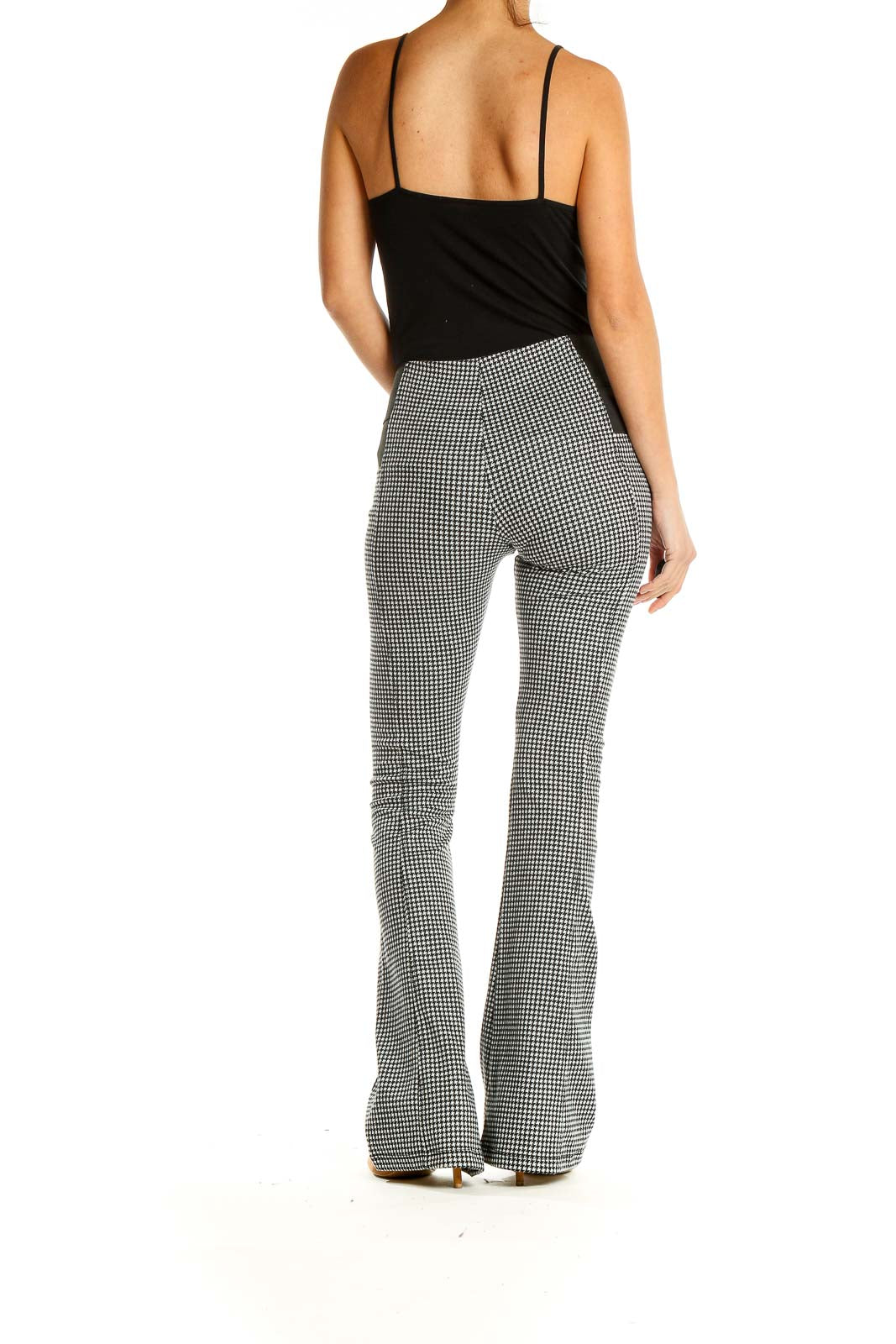 Black White Chic Houndstooth Flare Trousers