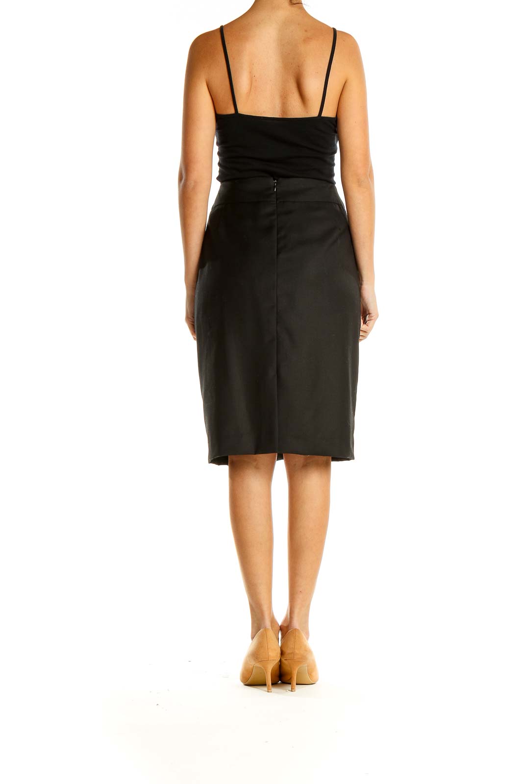 Black Textured Brunch Pencil Skirt with Ruffle Detail