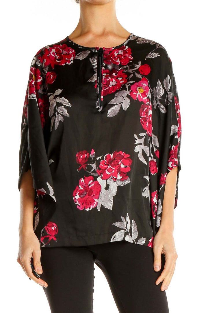 Black Floral Print Casual Top