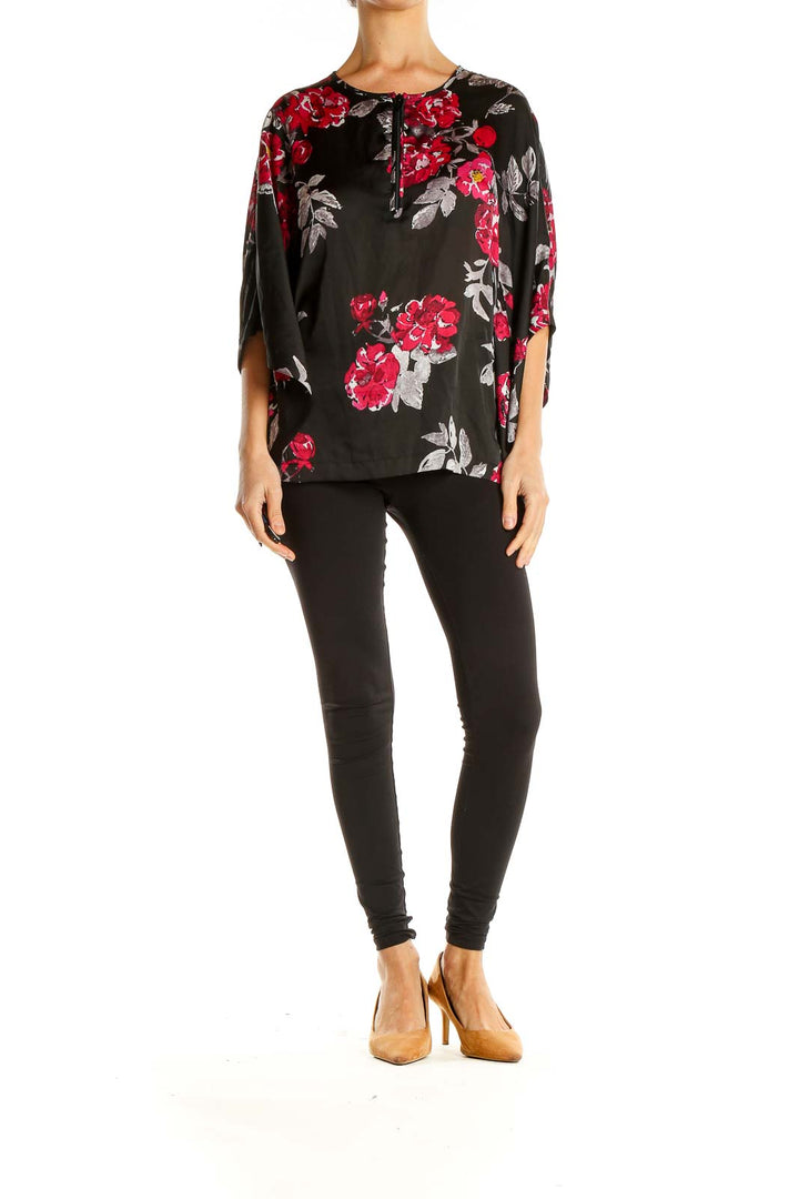 Black Floral Print Casual Top