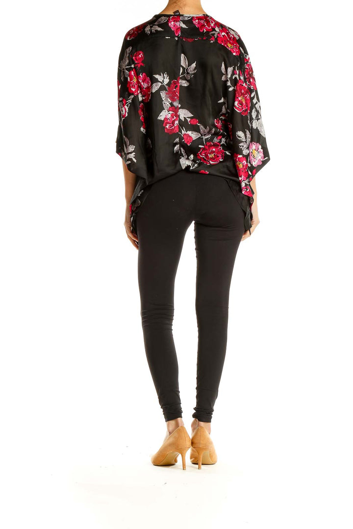 Black Floral Print Casual Top