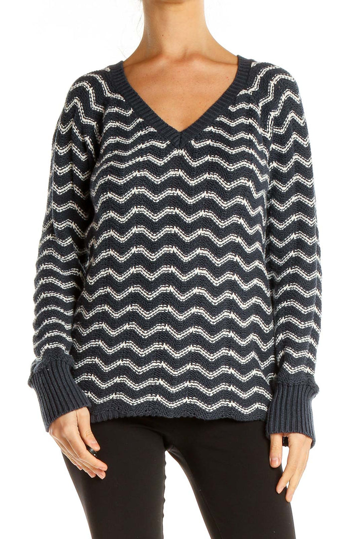 Blue White Chevron Casual Sweater