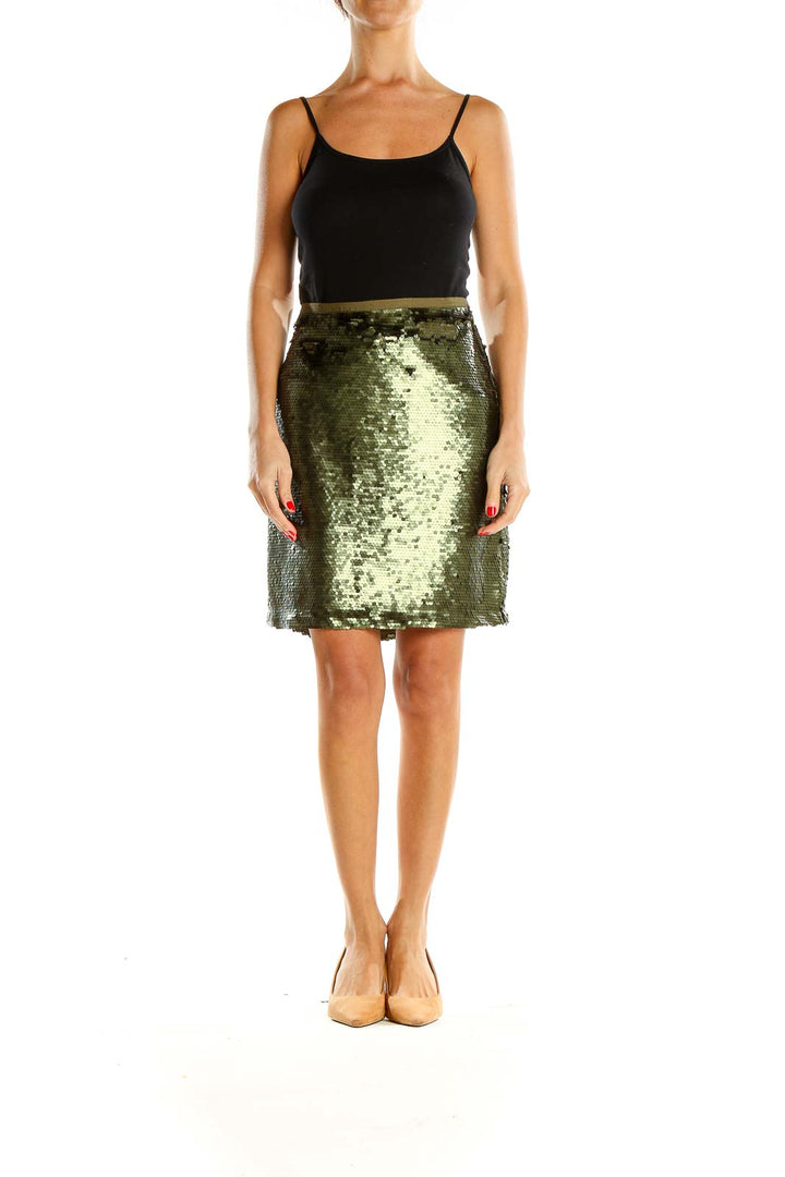 Green Sequin Party Mini Skirt