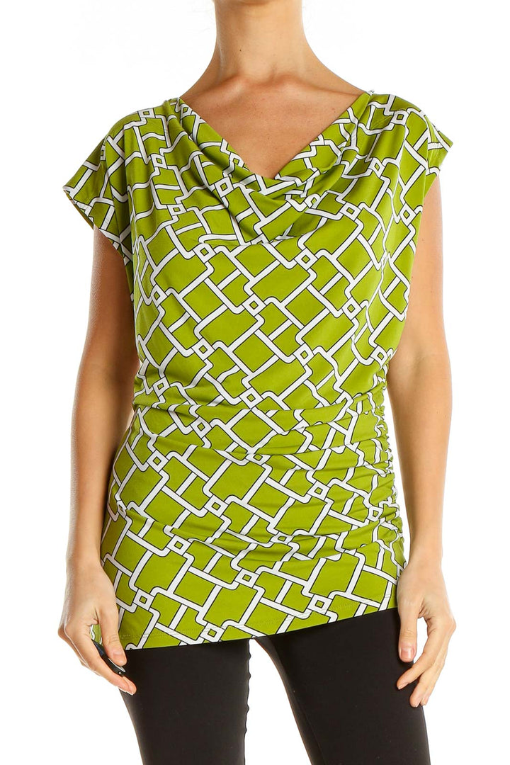 Green White Printed Retro Blouse