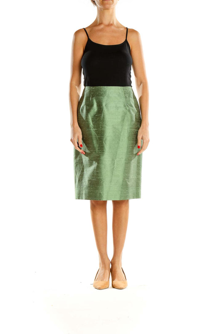 Green Textured Retro Pencil Skirt